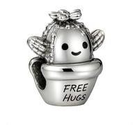 Mexican Cactus Charm Bead for Pandora Moments Bracelets Elegantly Plated in Fine Silver inscribed 'Free Hugs' Her Girls Women - Happy Birthday Gift Box