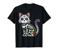 Mexican cat Sugar Skull Floral T-Shirt