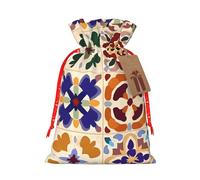 Mexican Ceramic Tile Boho Drawstring Gift Bags Reusable Gift Wrapping Pouches For Birthday, Wedding, Party Favours & Festive Presents