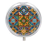 Mexican Ceramic Tile Pill Box for Pocket Round Pill Box 3 Compartment Decorative Portable Travel Pill Holder Tablet Vitamin Organizer Mini Pill Case