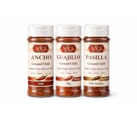 Mexican Chilli Trio - Ancho, Guajillo & Pasilla Ground Chillies, Single-Origin Mexican Chilli Selection, 3 x 50g | The Spice Specialist