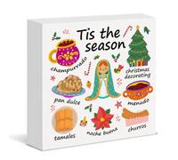 Mexican Christmas Sign Decor Feliz Navidad Wooden Box Sign Mexican Xmas Tis The Season Wood Block Sign Home Table Shelf Decoration