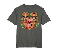 Mexican Colorful Three Floral Skulls Dia De Los Muertos T-Shirt