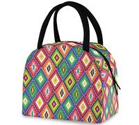 Mexican Colors Diamonds Pattern Insulated Lunch Bag, Reusable Multi-Pocket Container Handle Cooler Tote Bag for Women&Men School Work Picnic Outdoor Travel