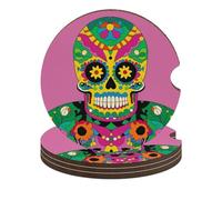 Mexican Colourful Skull Car Coasters, 4PCS Non-Slip Car Cup Holder Coasters with Cork Base, Heat Resistant & Waterproof Drink Coaster for Women Men