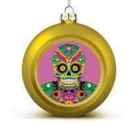 Mexican Colourful Skull Christmas Ball Ornaments 2.4 Inch, Shatterproof Plastic Xmas Balls Funny Christmas Tree Ornaments Hanging Balls for Holiday Party Home Decor, 2PCS