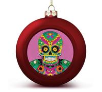 Mexican Colourful Skull Christmas Ball Ornaments 2.4 Inch, Shatterproof Plastic Xmas Balls Funny Christmas Tree Ornaments Hanging Balls for Holiday Party Home Decor, 1PCS