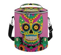 Mexican Colourful Skull Lunch Bag, 15L Portable Leakproof Picnic Basket with Shoulder Strap, Insulated Picnic Cooler Bag for Camping, Beach, Hiking & Groceries