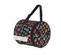 Mexican Colourful Skull Print Cylinder Tissue Organizer Bag With Strap, Portable Toilet Roll Holder For Camping Car