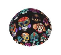 Mexican Colourful Skull Print Washable Reusable Shower Cap/Hair Hat With Lining/Elastic Fit All Hair Lengths
