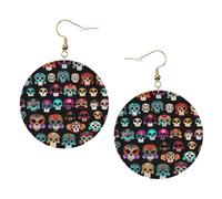 Mexican Colourful Skull Trendy Leather Earrings For Women Dangle 1 Pair Lightweight Printed Piercing Earrings Jewelry Gifts For Women Girls