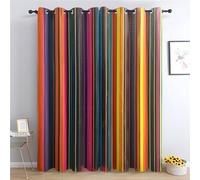 Mexican Curtains 137cm Drop, Mexico Colorful Stripe Multicolor Striped Patterned Blackout Curtains for Bedroom, Living Room Decor, Soft Thermal Insulated Eyelet Drapes for Windows - 2 Panels