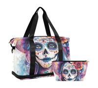 Mexican Day Of Dead Beautiful Lady Oversized Travel Duffel Bag Carry On Personal Item Bag with Adjustable Strap for Workout Foldable, Mexican Day of Dead beautiful lady, One Size