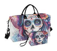 Mexican Day of Dead Beautiful Lady Travel Hand Bag Weekender Duffel Bag Gym Carry on Duffel Bags with Toiletry Bag for Gym Waterproof bolsas para