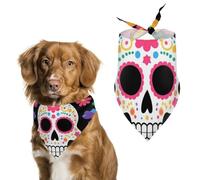 Mexican Day Of Dead Flower Traditional Sugar Skull Dog Bib Adjustable Triangle Bib Washable Triangle Scarf For Summer Puppy Pets