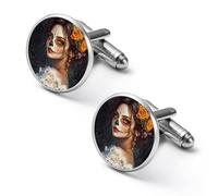 Mexican Day of The Dead Floral Skull Mens Cufflinks Alloy Shirt Cuff Links Tuxedo Studs Accessories for Business Wedding