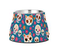 Mexican Day of The Dead Raised Pets Food Bowls Non Slip Stainless Steel Cats Basic Bowls for Slow Feed Dogs Comfort Feeding