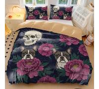 Mexican Day of the Dead Style Duvet Cover Set with Skull and Rose Pattern, 3-Piece Bedding Set for Bedroom Decor (04,Double200x200cm+50x75cm*2)