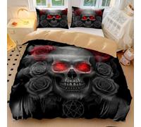 Mexican Day of the Dead Style Duvet Cover Set with Skull and Rose Pattern, 3-Piece Bedding Set for Bedroom Decor (02,King 240x220cm+65x65cm*2)
