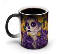 Mexican Day of The Dead Women Cute Color Changing Mug Ceramic Heat Sensitive Mugs Magic Coffee Cup with Handle 12 Oz