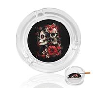Mexican Day of The Dead Women Goth Round Glass Smoking Ashtray Decorative Cigarettes Cigar Ash Tray with 3 Slot for Indoor Outdoor