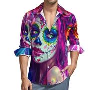Mexican Day of The Dead Women Men's Button-Down Shirts Long Sleeve Quick-Dry T-Shirt Casual Vacation Tops Tees