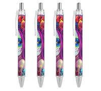 Mexican Day of The Dead Women Retractable Ballpoint Pens 0.5mm Fine Black Inks Roller Smooth Writing Office Supplies 4 PCS