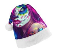 Mexican Day of The Dead Women Santa Hat Christmas Holiday Party Headwear for Adults Soft Velvet Festive Costume Accessory Child