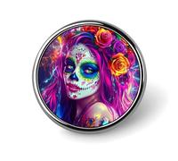 Mexican Day of The Dead Women Unisex Novelty Brooches & Pins Round Metal Lapel Badge for Clothing Shawl Hat