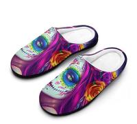 Mexican Day of The Dead Women Women's Cotton Slippers Winter Warm Slip-on House Shoes with Anti-Skid Rubber Sole 7-8(39-40