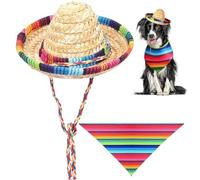 Mexican Dog Costume Accessories Cinco De Mayo Fiesta Party Decorations, Pet Serape Outfit for Cats Sombrero Hats Hat and Colorful Bandana