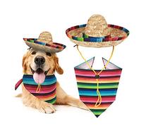 Mexican Dog Costume Accessories Cinco De Mayo Fiesta Party Decorations, Pet Serape Outfit for Dogs and Cats Sombrero Hats Hat and Colorful Stripe Bandana Pet Triangle Bib Scarf