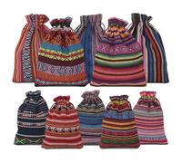 Mexican Drawstring Cotton Bags Set, 5 Small 10x14cm + 5 Large 13x18cm, Ethnic Style Thin Stripe Pouches, Fiesta Favor Bags for Party Favors, Jewelry, Crystals, Gift Wrapping