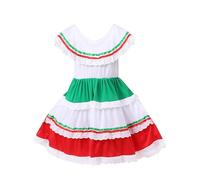 Mexican Dress for Girls Ruffle Lace Tiered A-Line Dress Mexican Traditional Carnival Folk Summer Colorful Swing Dresses Birthday P rty Dresses (White, 7-9 Years)
