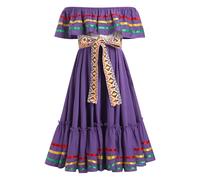 Mexican Dress for Girls Traditional Folk Ruffle Drape Dresses with Belt Off Shoulder Cinco De Mayo Folklorico Fiesta Halloween Carnival Birthday Party Costume