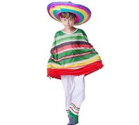 Mexican Ethnic Style Cosplay Costume Cloak Straw hat Children's Performance Clothes Including hat n3 Green