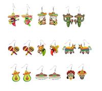 Mexican Fiesta Acrylic Dangle Earrings Cinco de Mayo Day of the Dead Sugar Skull Cactus Taco Drop Earrings for Women Holiday Party Costume Accessories, Acrylic, Agate