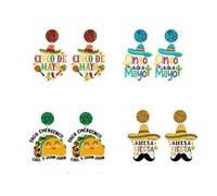 Mexican Fiesta Acrylic Dangle Earrings Cinco de Mayo Day of the Dead Sugar Skull Cactus Taco Drop Earrings for Women Holiday Party Costume Accessories, Acrylic, Agate