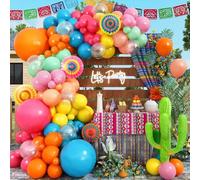 Mexican Fiesta Balloon Arch Kit, 133pcs Blush Pink Turquoise Blue Pastel Green Light Orange Yellow Colorful Balloons Garland for Birthday Carnival Festival Tropical Hawaiian Summer Party Decorations