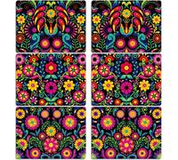 Mexican Fiesta Day of The Dead Placemats Set of 6 - Dia De Los Muertos Cinco De Mayo Plastic Table Mats - Mexican Floral Place Mats - Vinyl Table Decoration for Indoor Outdoor Party Kitchen Dining