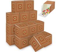 Mexican Fiesta Mini Gift Boxes, 50-Pack 3x3x3" Small Favor Boxes for Cinco de Mayo Party, Talavera Theme Wedding Baby Shower Supplies, Treat Box for Snack Candy Cake Popcorn Mini Gift (Brown Green)
