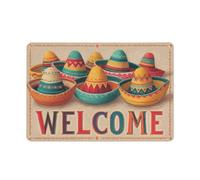 Mexican Fiesta Sombreros Cartoon Tin Metal Signs Wall Art Decorations for Bar Pub Club Cafe Room Farmhouse White 20x30cm