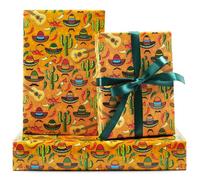 Mexican Fiesta Wrapping Paper, 6 Sheets Cactus Sombrero Guitar Chili Pepper Mustache Printed Mexico Party Gift Wrap 20x28 inches Folded Flat for Mexican Themed Cinco De Mayo Carnival Birthday Party