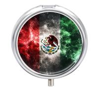 Mexican Flag Colorful Smoking Pill Box with 3 Compartments and Mirror Cute Metal Round Pill Case for Vitamin Fish Oils