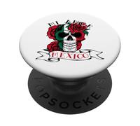 Mexican Flag Independence Day Mexico Mi Amor Skull Roses PopSockets Adhesive PopGrip