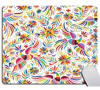 Mexican Floral Mouse Pad,Ethnic Art Birds and Paisley Flowers in White Gaming Mouse Mat with Design, Non-Slip Rubber Base Mousepad, Office Mouse Pads,Desktop Mouse mat 11.8" x 9.8"