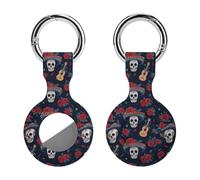 Mexican Floral Skulls Chili Peppers Cute Keychain Holder Case Soft GPS Tracker Cover Silicone Shell Protective Compatible for AirTag