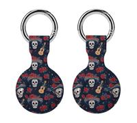 Mexican Floral Skulls Chili Peppers Cute Keychain Holder Case Soft GPS Tracker Cover Silicone Shell Protective Compatible for AirTag