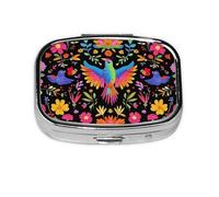 Mexican Flower Pattern Pill Case Pill Box Travel Pill Organizer Small Square Medicine Box for Purse & Pocket Gifts