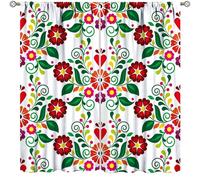 Mexican Flowers Curtains,Retro Modern Abstract Boho Floral Art Home Decor Drape for Bedroom Living Room Kitchen Window Treatment 2 Panels Set Total Size 55" W X 63" L Inch